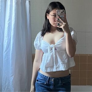 Puff sleeve coquette babydoll white top